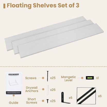 Set of 3 - 48" Wall Mounted Bookshelves in White