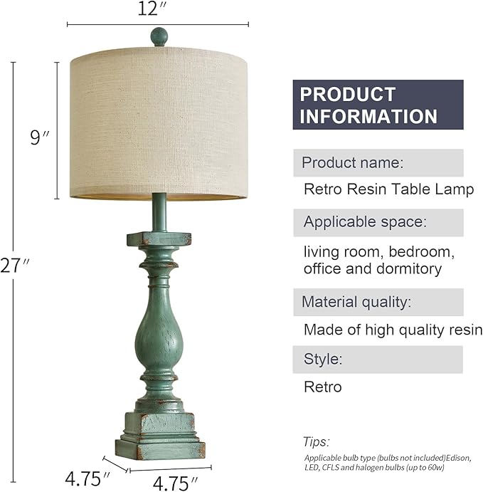 Set of 2 Farmhouse Table Lamps with USB A+C - Green