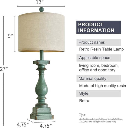 Set of 2 Farmhouse Table Lamps with USB A+C - Green