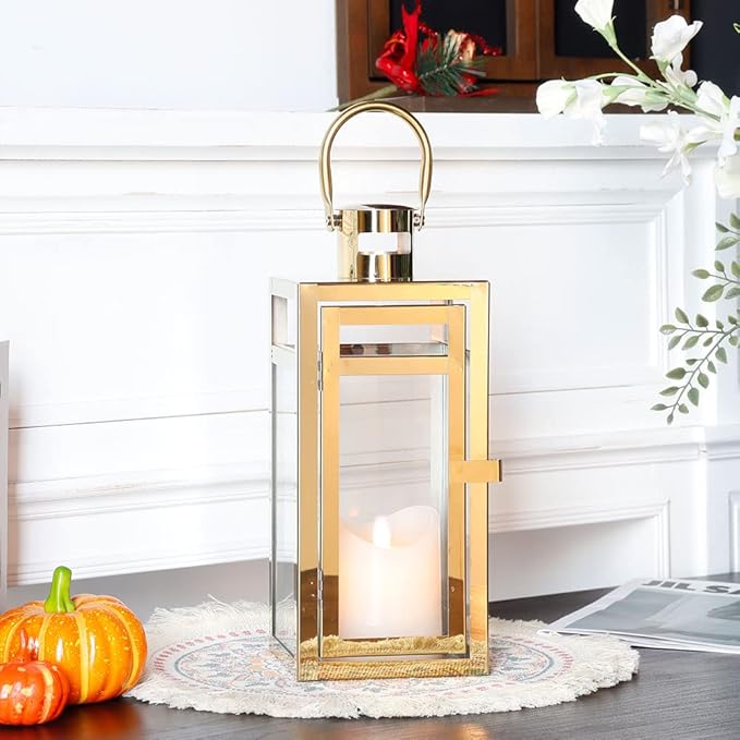 Stainless Steel Decorative Lantern - Gold
