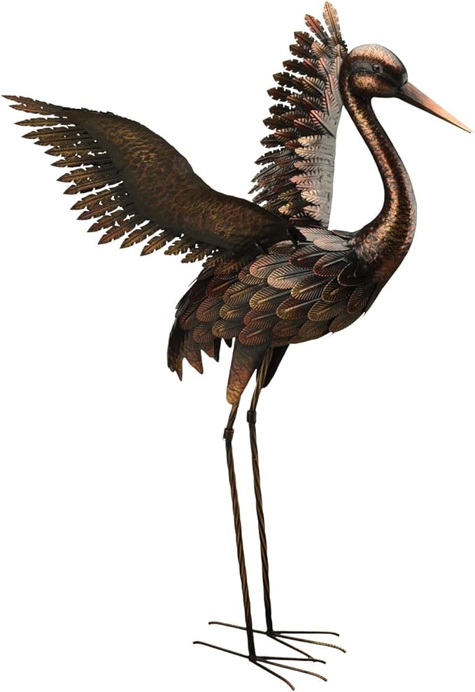 Rustic Metal Crane in Bronze
