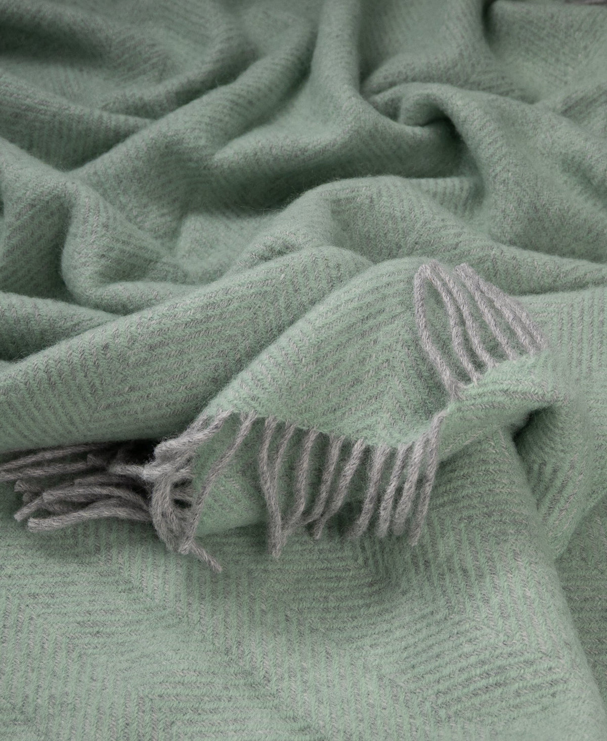Highland Tweeds Herringbone  Pure New Wool Throw - Basil