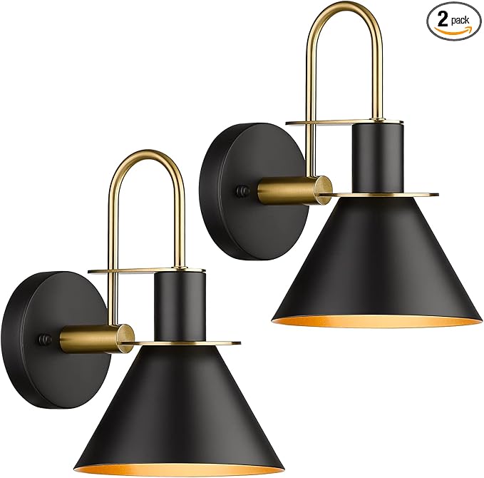 Set of 2 Modern Gooseneck Sconces - Black/Gold