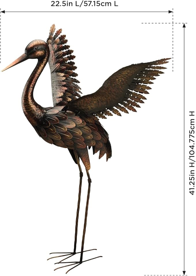 Rustic Metal Crane in Bronze