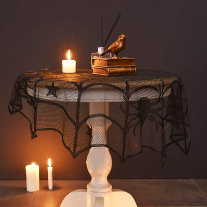 Round Black Spider Web Decorative Table Cover