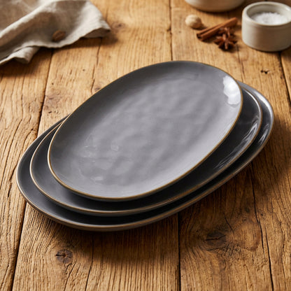 Set of 3 Fine Stonware Oval Serving Trays - Gray