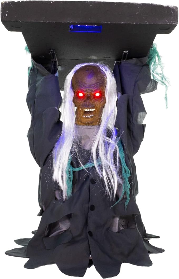 Creepy Sound Activated Animatronic Zombie with Sound Effects and Lights for Indoor (or Covered) Outdoor Halloween Decoration