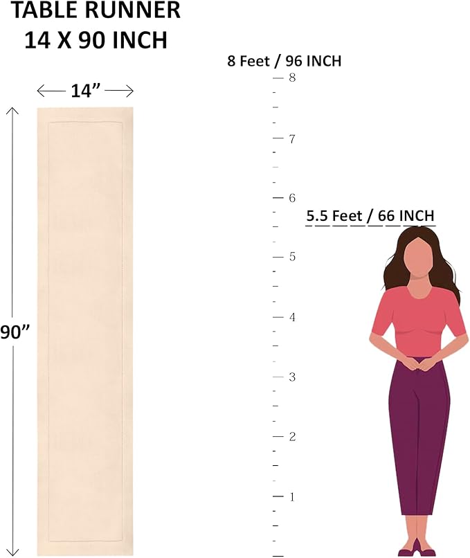 100% Pure Linen Hemstitch 14 x 90 Inch Table Runner - Cocoa
