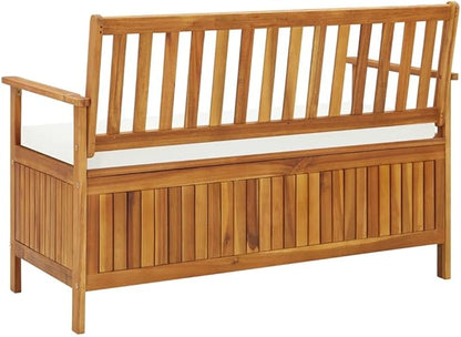 Solid Acacia Wood Outdoor Storage Bench with Cushion