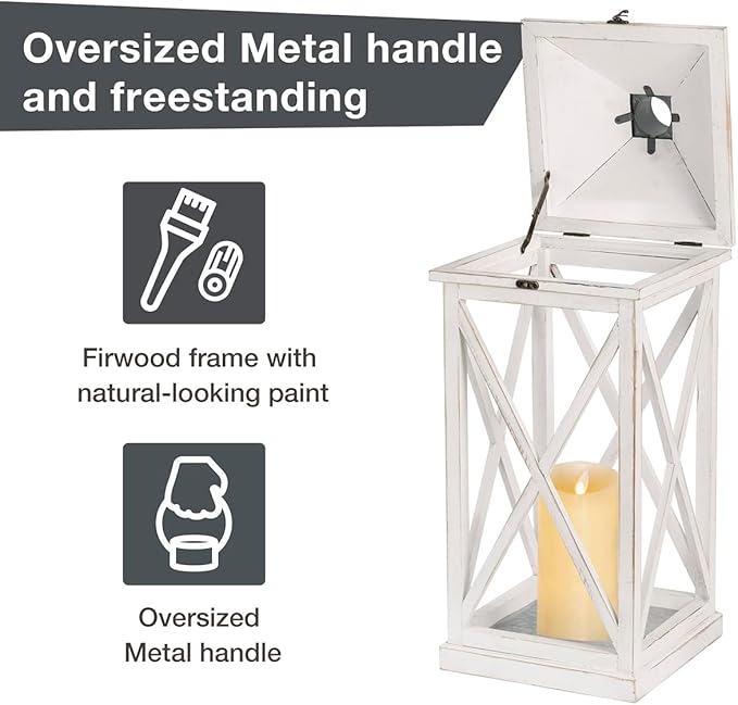 Set of 2 Modern Farmhouse Wooden Outdoor Lanterns - White (No Glass)
