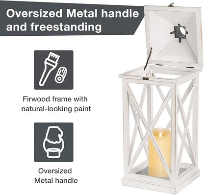 Set of 2 Modern Farmhouse Wooden Outdoor Lanterns - White (No Glass)