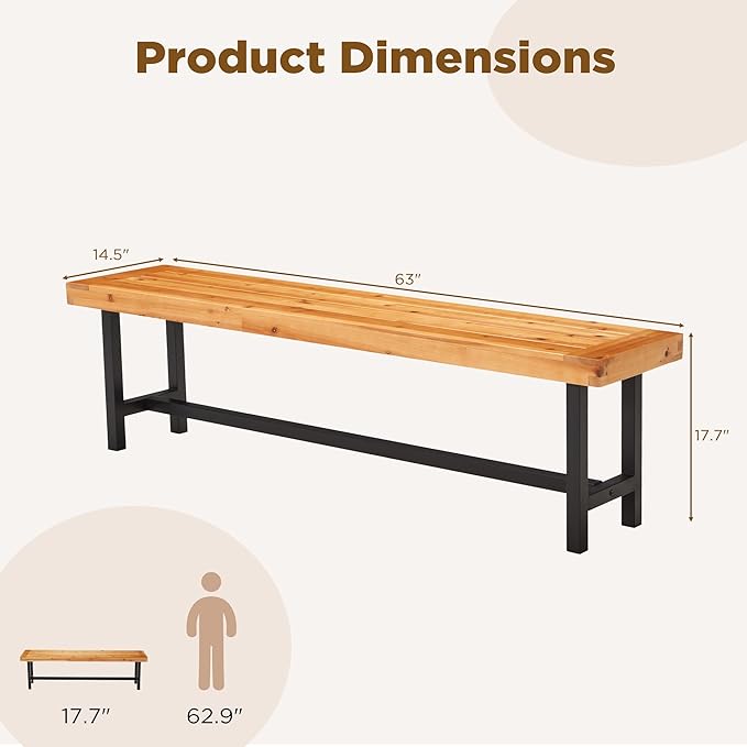 Set of 2 Indoor/Outdoor Benches - Natural Firwood with Black Metal Base