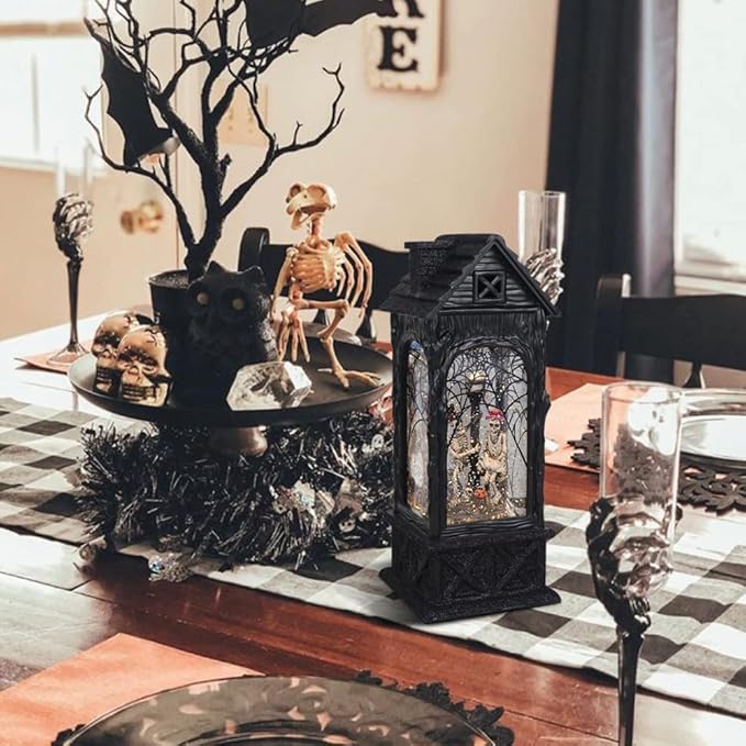 LED Halloween Snow Globe Lantern with 6-Hour Timer - Skeleton