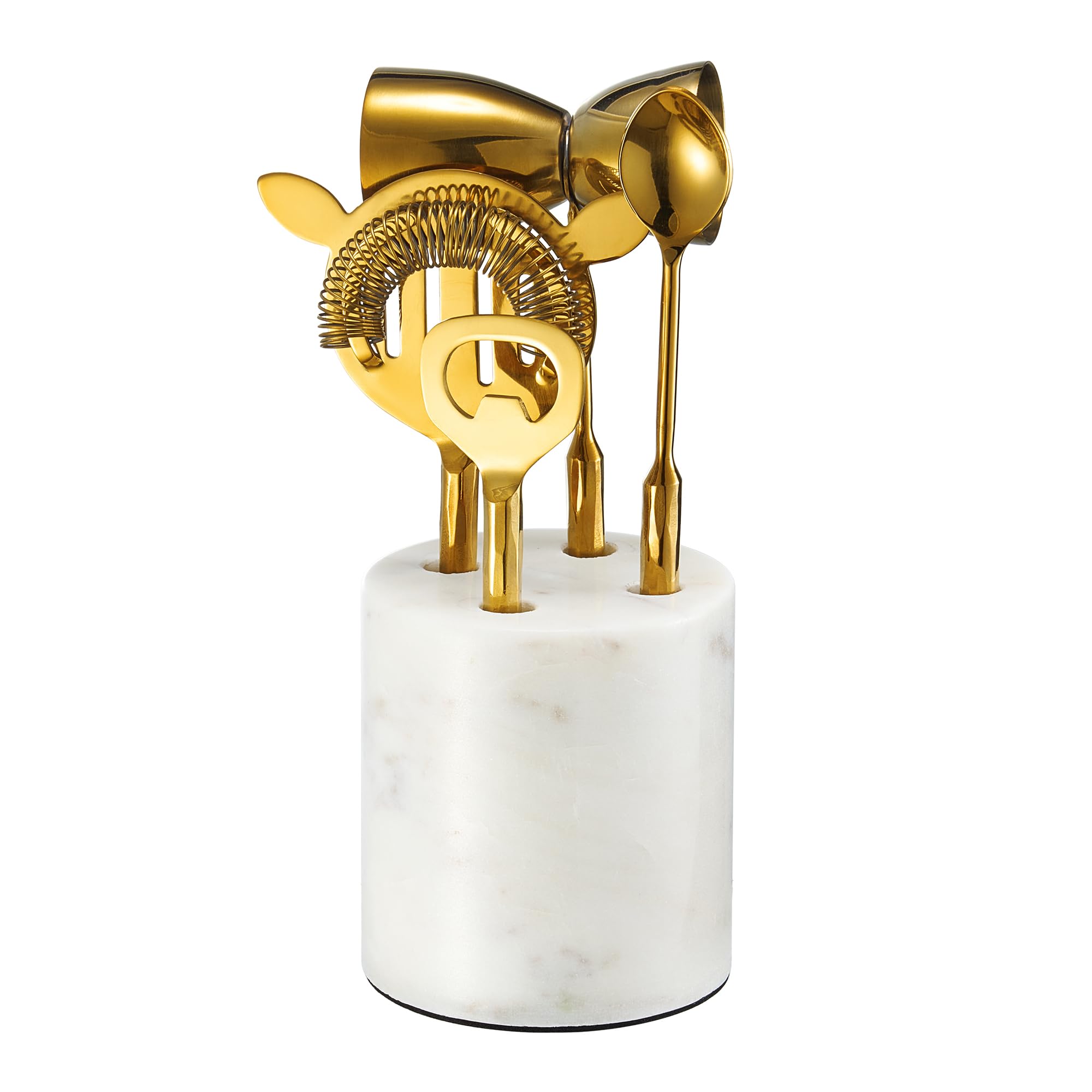 Gold &amp; Marble Cocktail Bar Tool Set - 5 Piece
