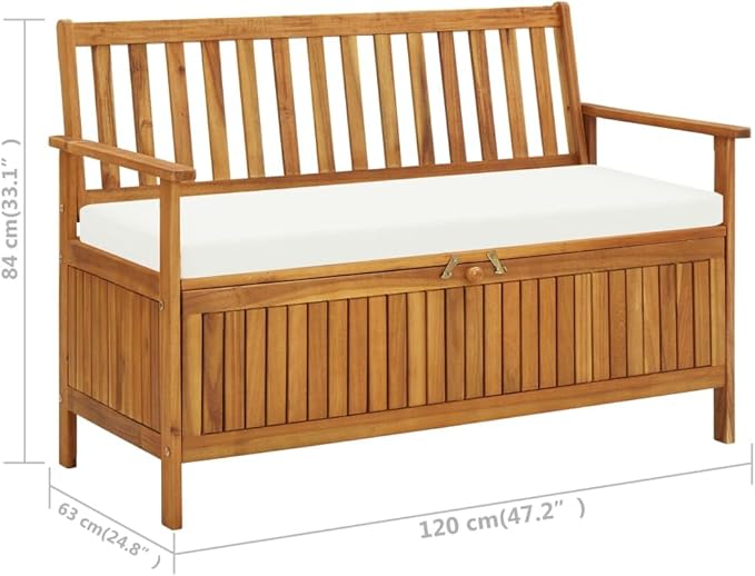 Solid Acacia Wood Outdoor Storage Bench with Cushion