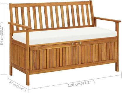 Solid Acacia Wood Outdoor Storage Bench with Cushion