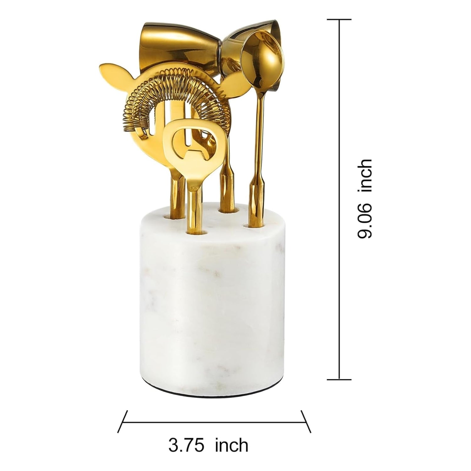 Gold &amp; Marble Cocktail Bar Tool Set - 5 Piece