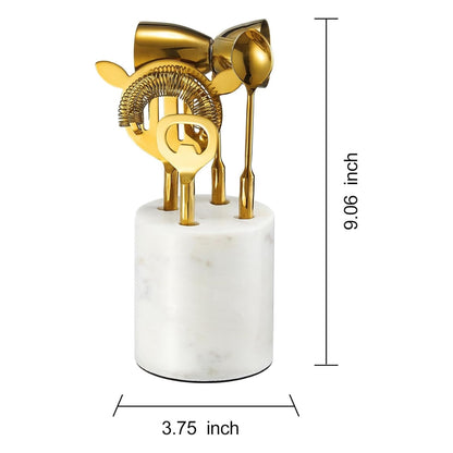 Gold &amp; Marble Cocktail Bar Tool Set - 5 Piece