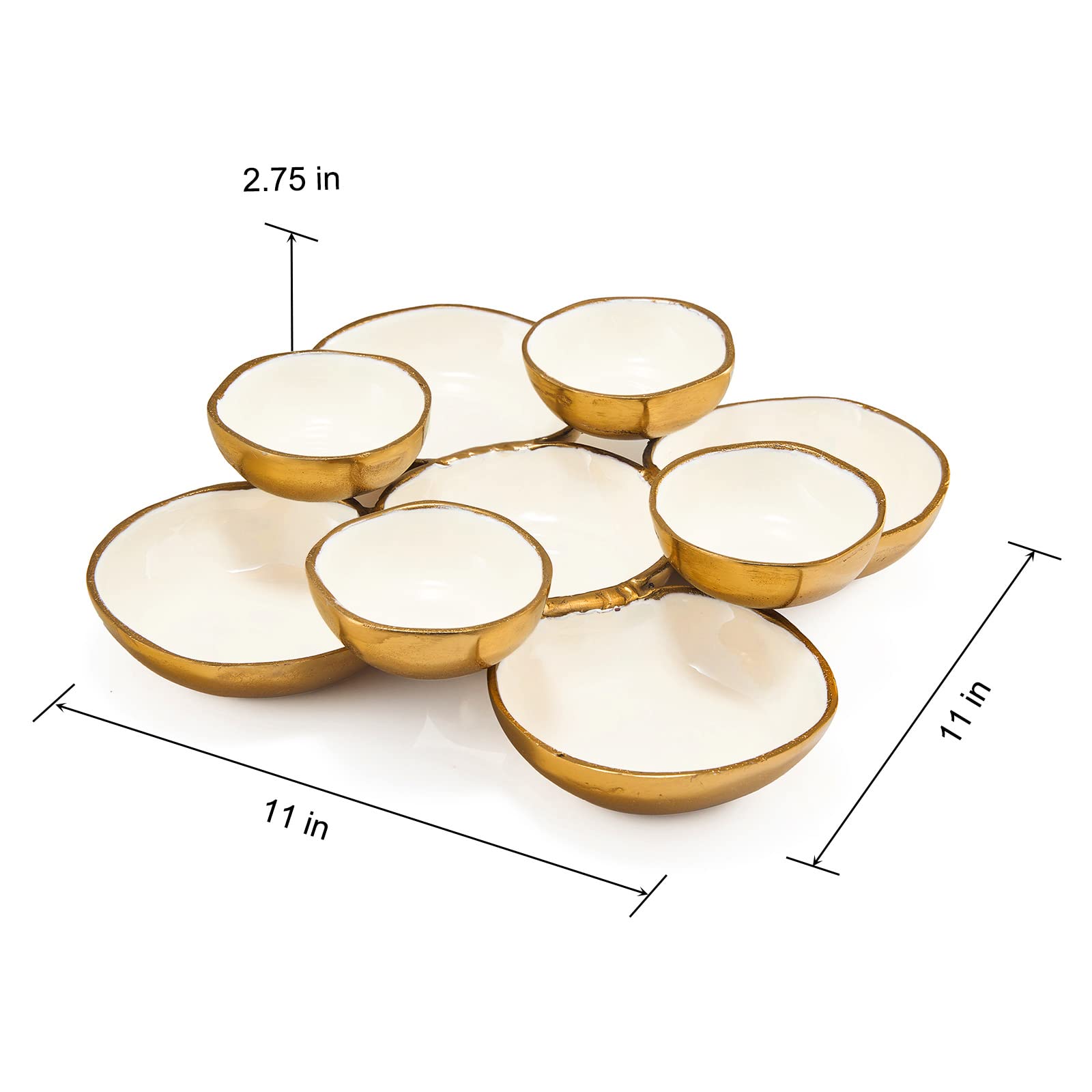 Cluster of 9 Decorative Serving Bowls - Gold/White