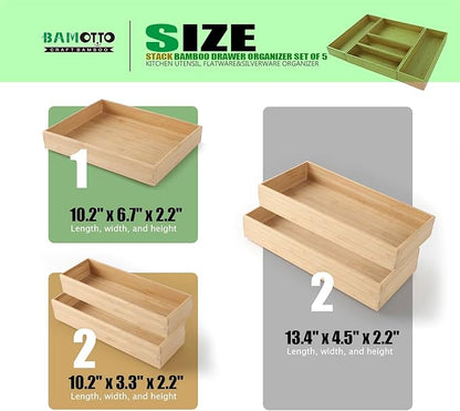 Bamboo Drawer Organizers - Set of 5