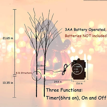 Orange LED Black Twig Branches with Fairy Lights for Halloween - Indoor/Outdoor