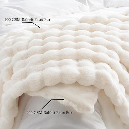 Thick Fluffy Soft Bubble Blanket - White, 50 x 60