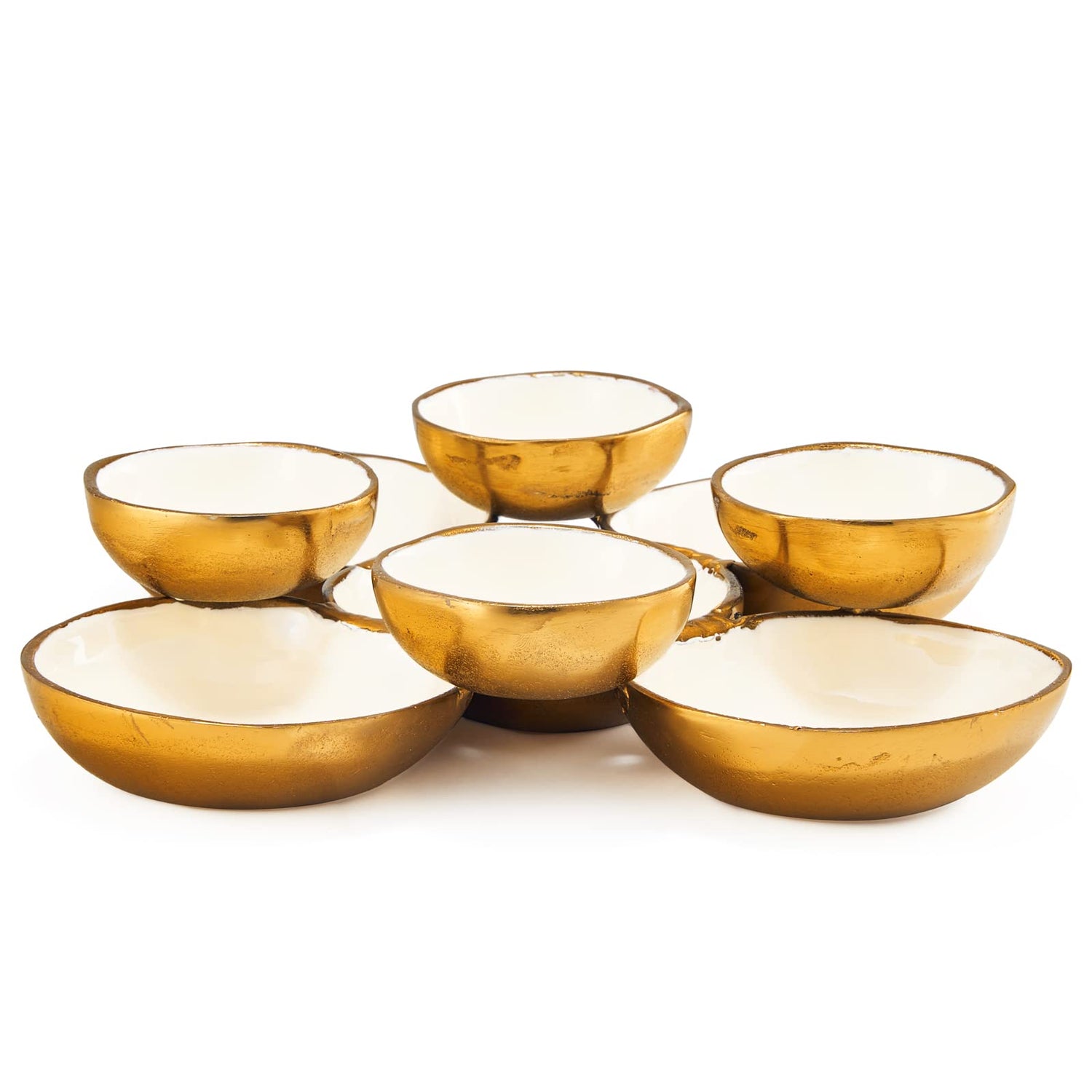 Cluster of 9 Decorative Serving Bowls - Gold/White