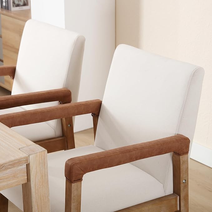 Set of 6 Linen Fabric Upholstered Dining Chairs - White