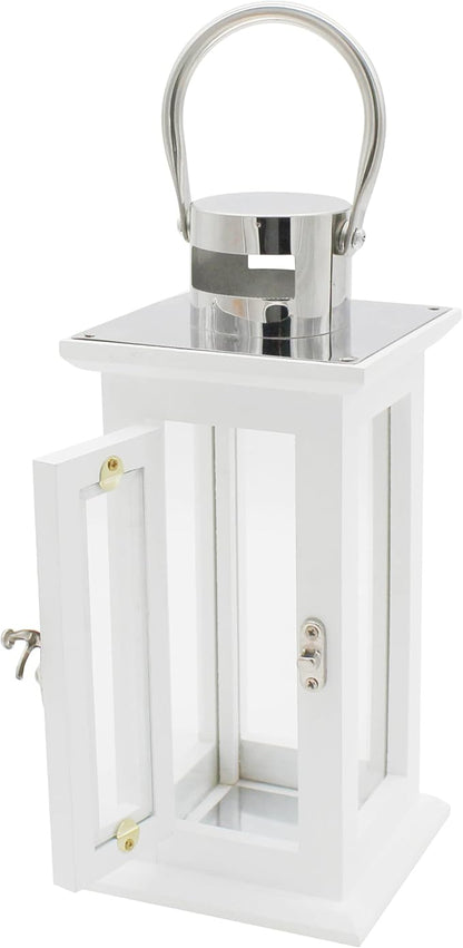 Set of 2 Wood Hurricane Candle Lanterns in White