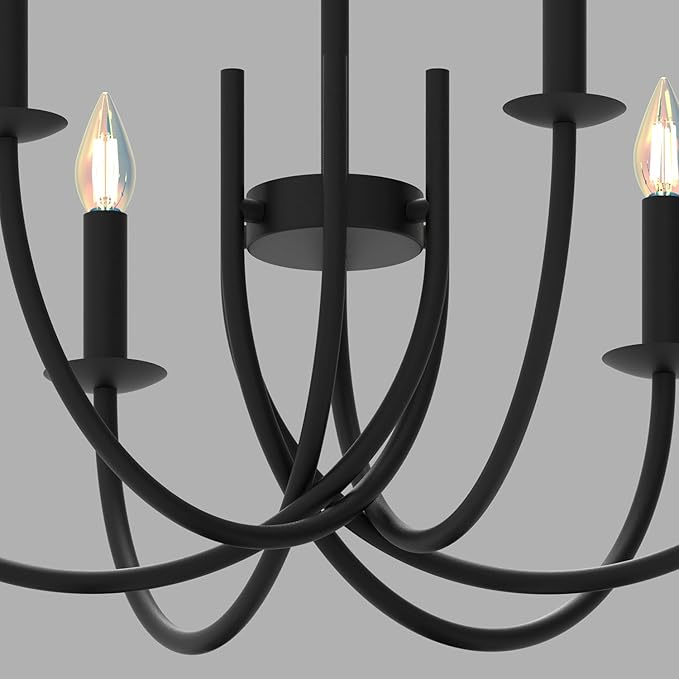 Deep Curved Black Round Candlabra Chandelier - 6 Lights