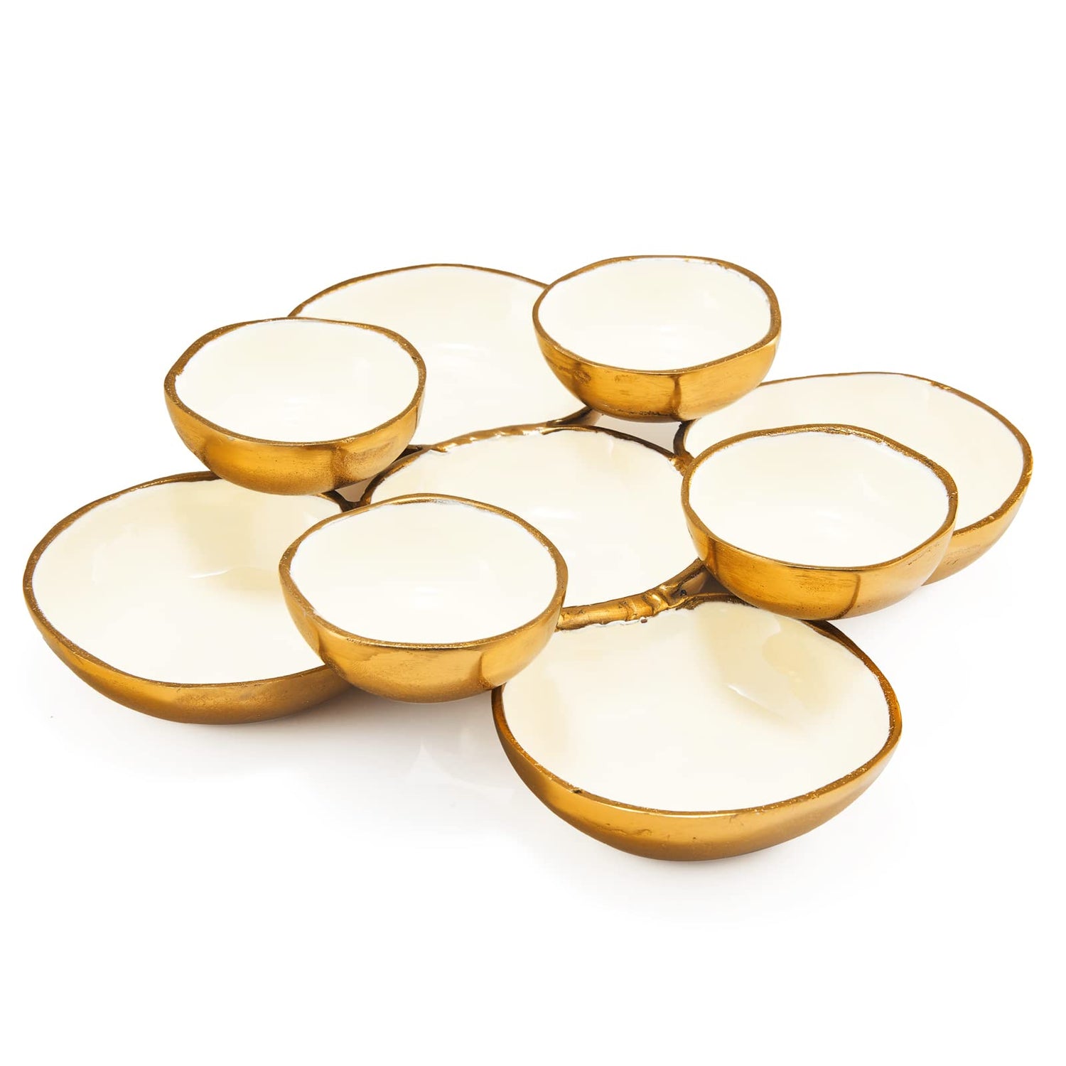 Cluster of 9 Decorative Serving Bowls - Gold/White