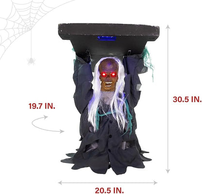 Creepy Sound Activated Animatronic Zombie with Sound Effects and Lights for Indoor (or Covered) Outdoor Halloween Decoration