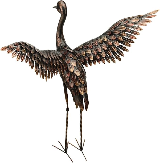 Rustic Metal Crane in Bronze