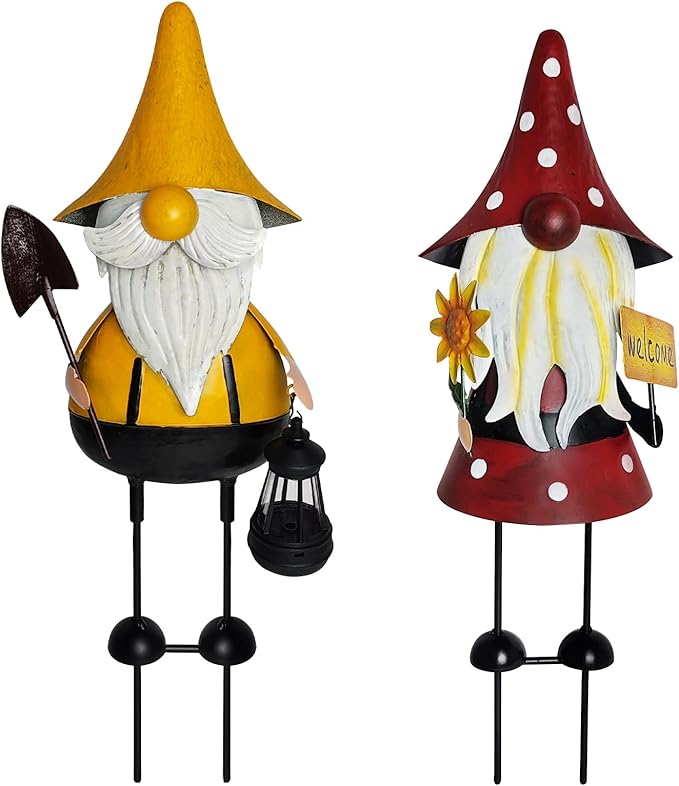 18 Inch Metal Gnome Statues - Set of 2