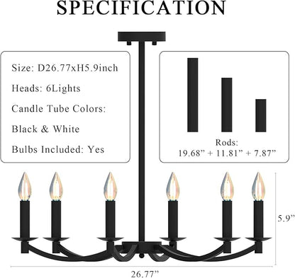 Modern Candelabra Style Round Chandelier - Black