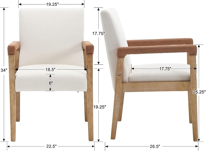 Set of 6 Linen Fabric Upholstered Dining Chairs - White