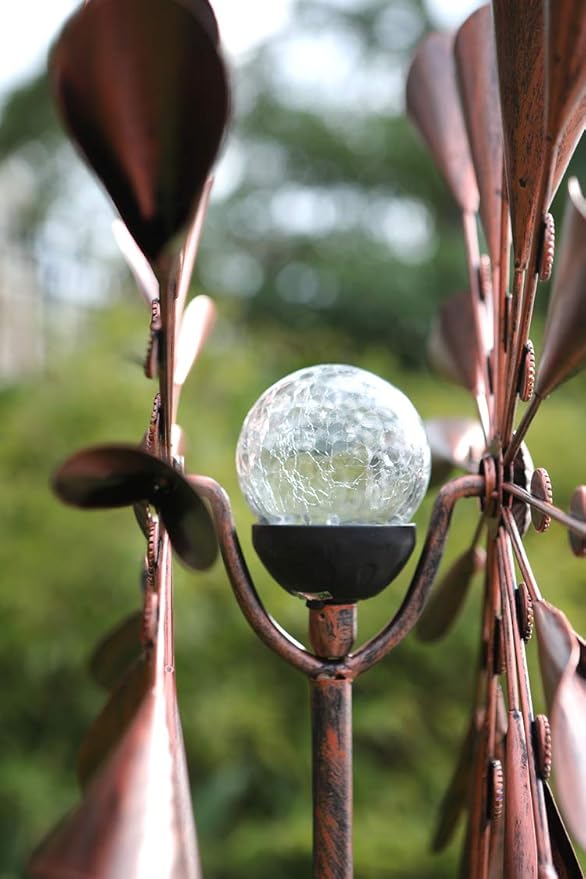 Large Copper Kinetic Wind Spinner - 79 inch with Solar LED Light