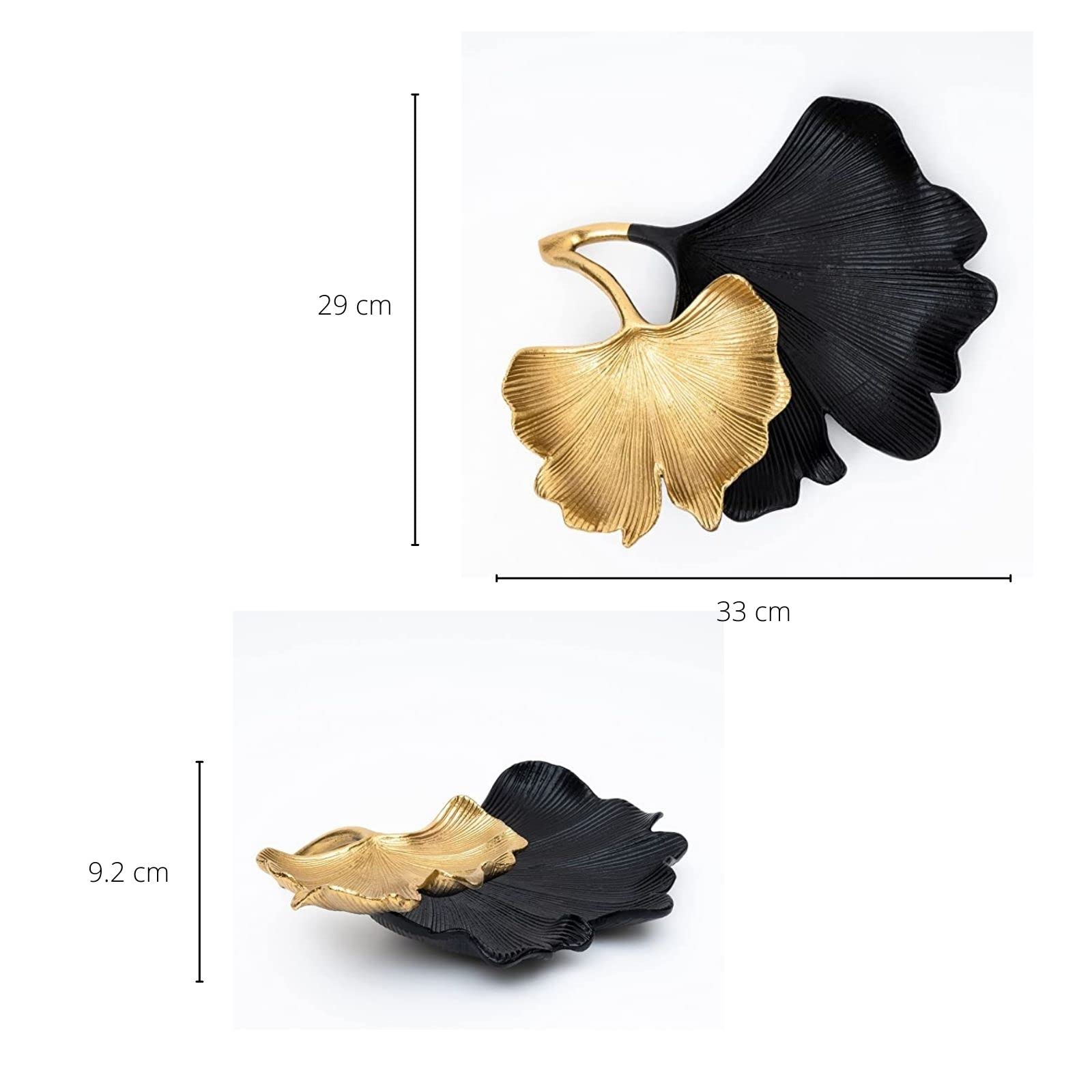 Black &amp; Gold Ginkgo Leaf Tray - 2 Tier