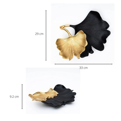 Black &amp; Gold Ginkgo Leaf Tray - 2 Tier