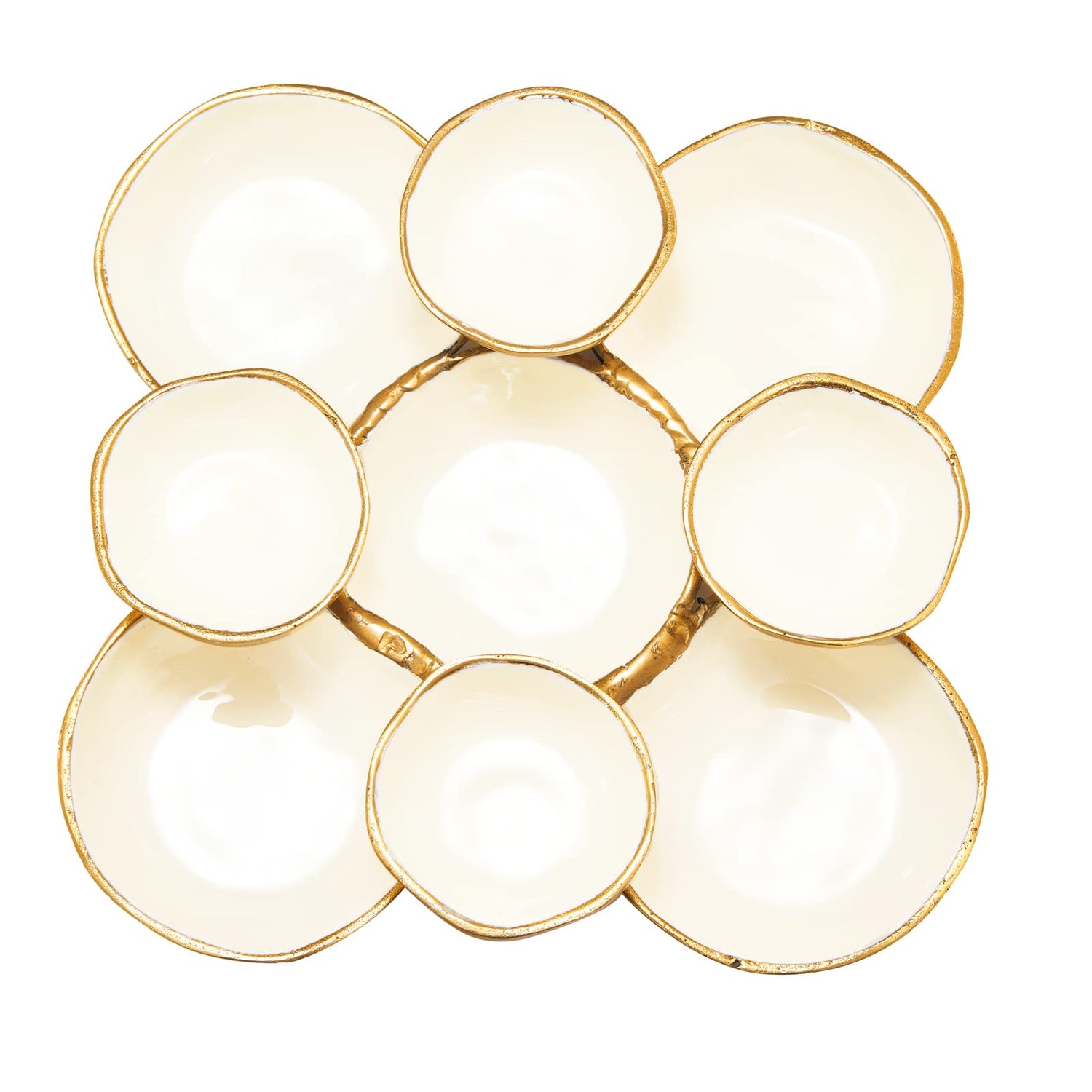 Cluster of 9 Decorative Serving Bowls - Gold/White