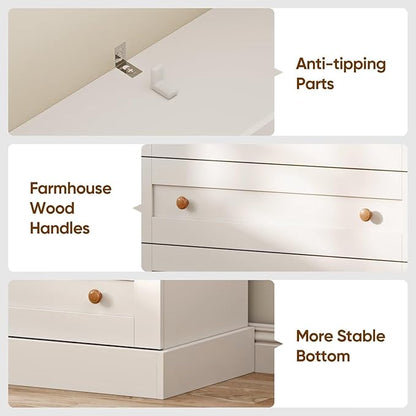 Tall Farmhouse Bookshelves with Drawers, Set of 3 – White