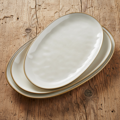 3 Piece Oval Stonware Serving Trays - Cappuccino White