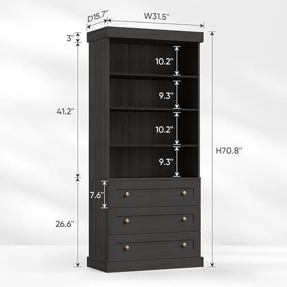 Tall Farmhouse Bookcase with Drawers, Set of 4 – Black