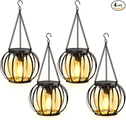 4 Pack Black Metal Hanging Solar Lanterns