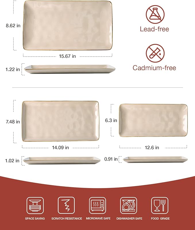 Rectangular Stonware Serving Trays - Cinnamon Brown