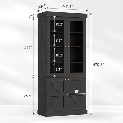 Farmhouse Bookcase with Glass Doors, Set of 3 – Black