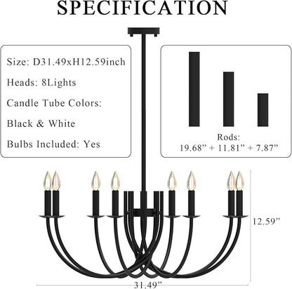 Large Black Candelabra Chandelier - 8 Lights