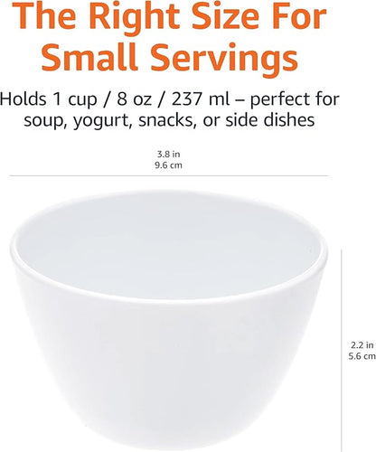 Set of 6 Round Melamine Bowls - White, 8 oz