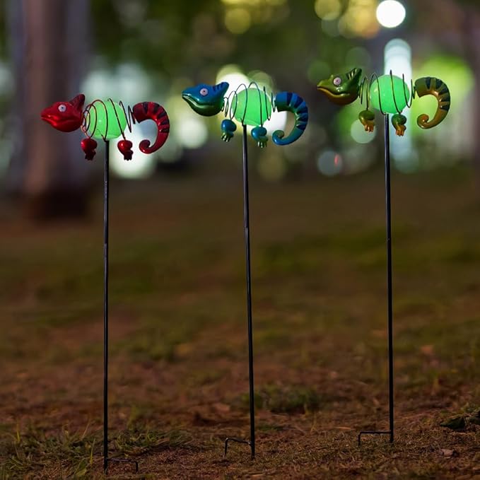 3 Pack Garden Stakes - Glow-In-The-Dark Cute Chameleons