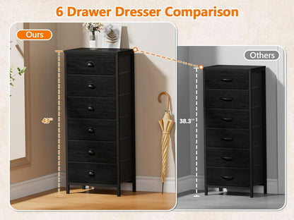 Tall Dresser With 6 Drawers - Black